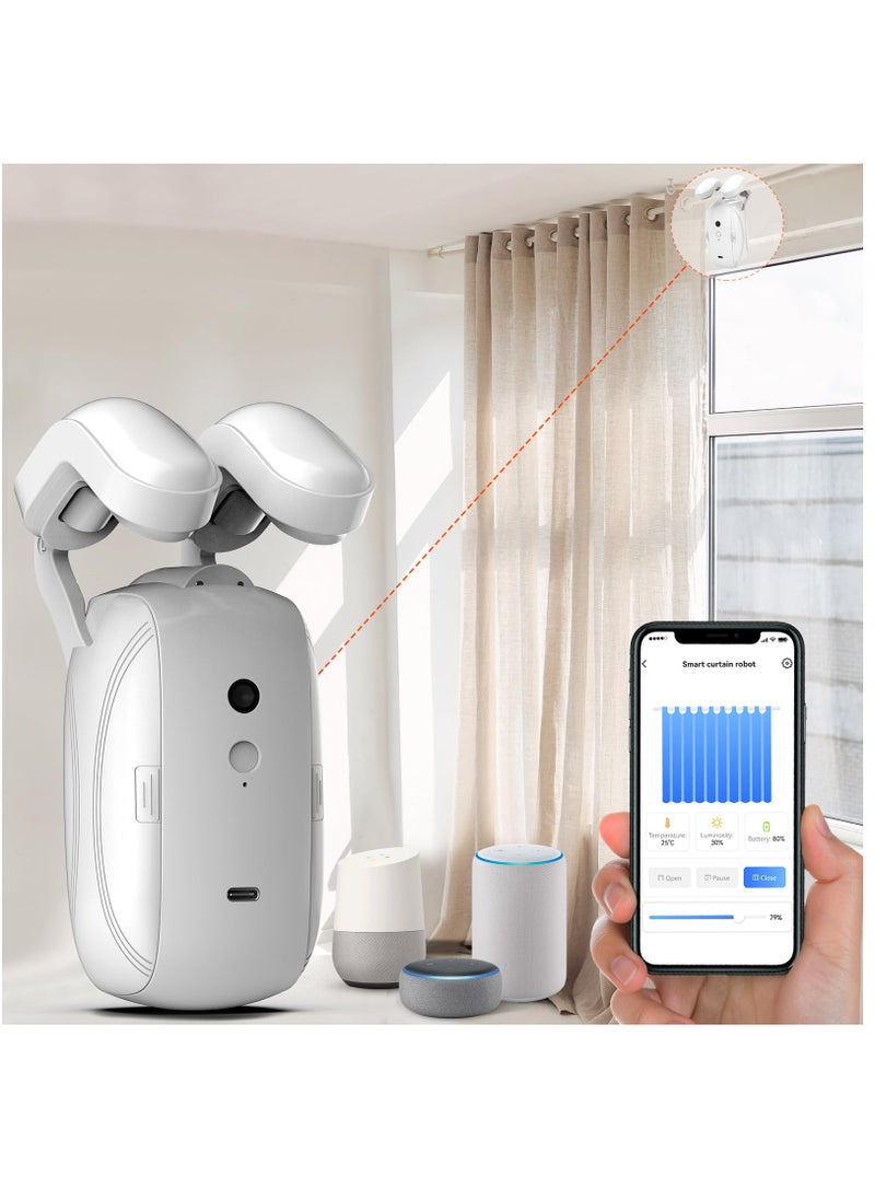 Excefore - Smart Automatic Curtain Opener, Curtain Opener Electronic, Remote Control with App/Timer/Voice, Automatic Light Sensor, Add Gateways, for Google Alexa, No Remote - Image 1