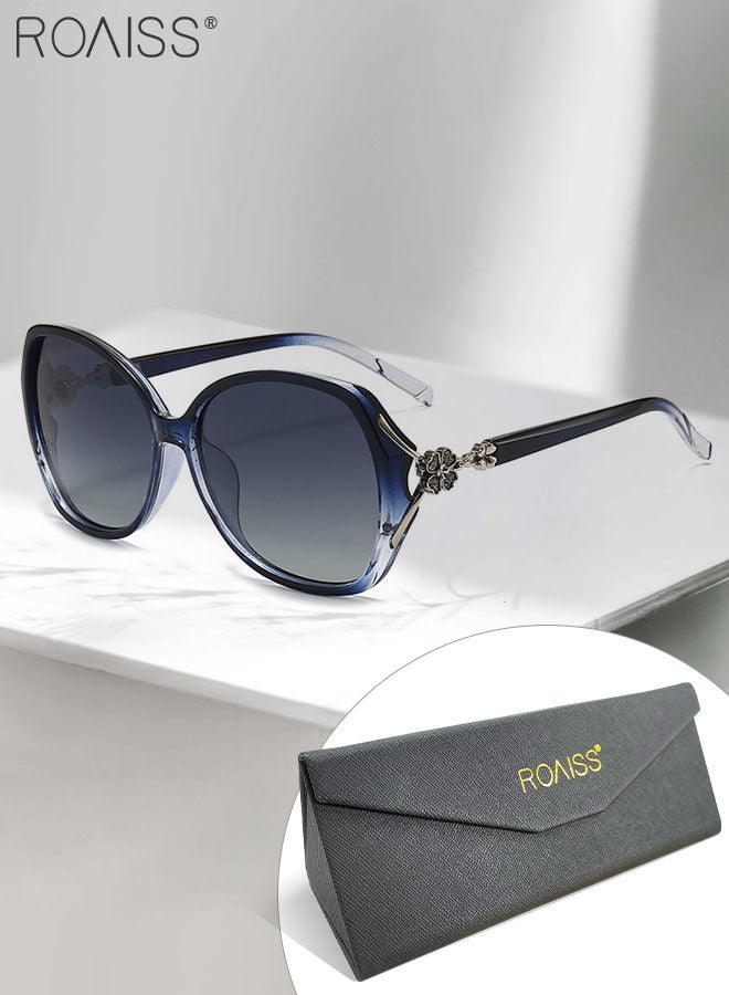 roaiss Women's Polarized Butterfly Sunglasses, UV400 Protection Sun Glasses with Rhinestones Decoration, Fashion Anti-Glare Sun Shades with Glasses Case for Shopping Party Travel 57mm, Clear Blue - Image 1