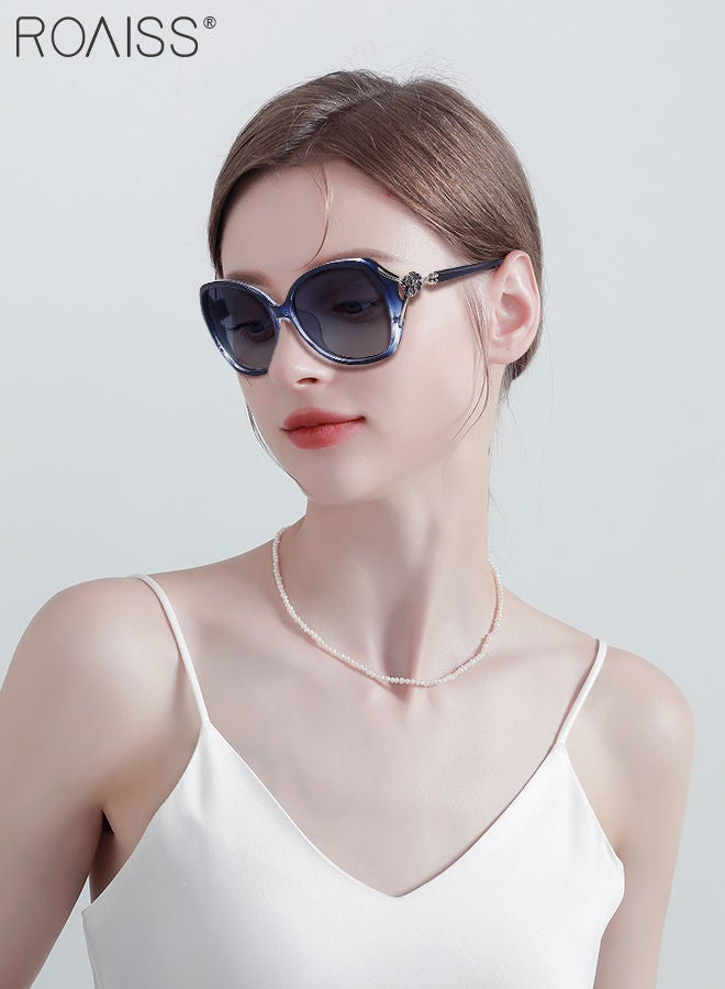 roaiss Women's Polarized Butterfly Sunglasses, UV400 Protection Sun Glasses with Rhinestones Decoration, Fashion Anti-Glare Sun Shades with Glasses Case for Shopping Party Travel 57mm, Clear Blue - Image 2