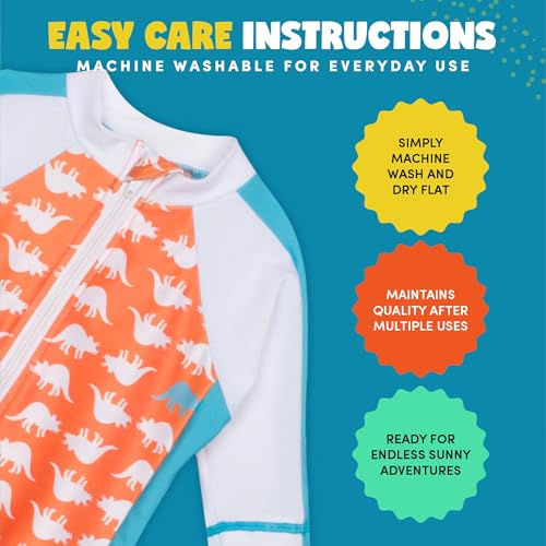 SwimZip Little Boy Long Sleeve Sunsuit with UPF 50 Sun Protection, Orange Dino, 0-6 Months - Image 3
