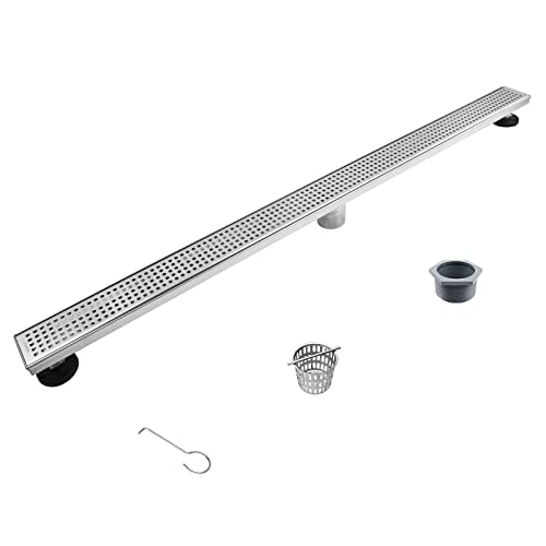 Bernkot Linear Shower Drain 42 304 Stainless Steel Floor Drain with Grid Drain Cover Hair Strainer Rectangular Shower Drain wCUPC Certified Brushed