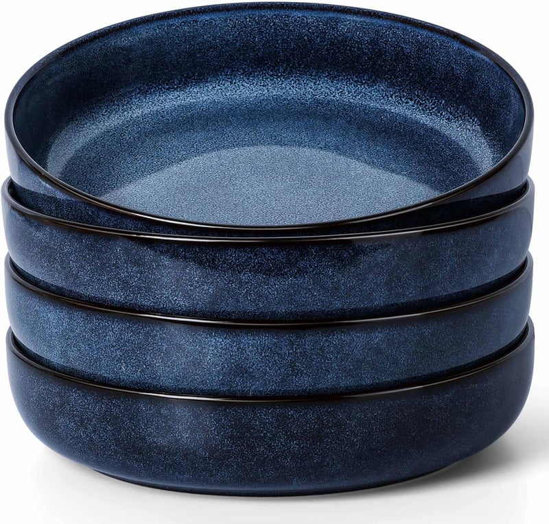 Herogo Stoneware Pasta Bowls Set of 4 Large Wide Shallow 37oz Plates and Serving Bowls Sets for Salad Soup Cereal Microwave  Dishwasher Safe Starry Blue - Image 1