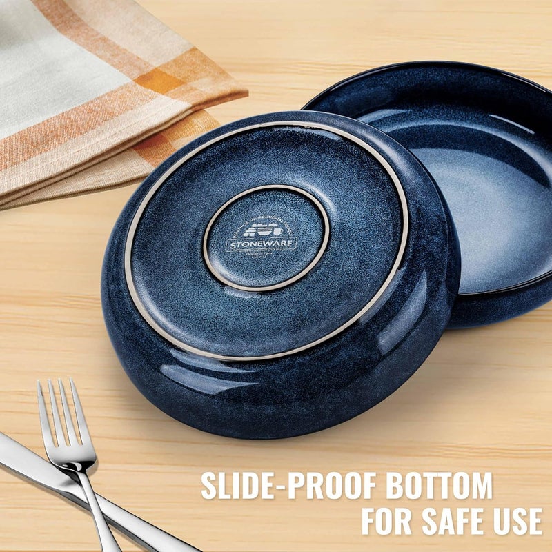 Herogo Stoneware Pasta Bowls Set of 4 Large Wide Shallow 37oz Plates and Serving Bowls Sets for Salad Soup Cereal Microwave  Dishwasher Safe Starry Blue - Image 4