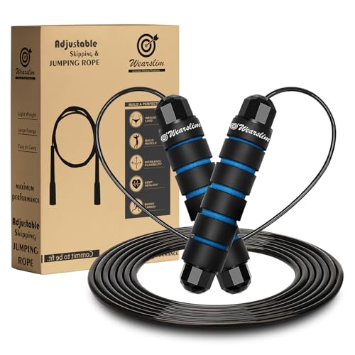Wearslim Professional Skipping Rope for Men & Women with Ball Bearings Rapid Speed weighted Jump Rope Cable & 6” Memory Foam Handles Tangle-Free Jumping Rope for Kids - Black & Blue - Image 3