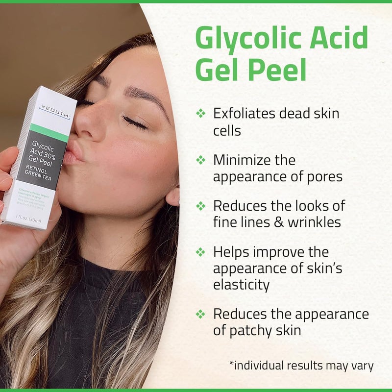 YEOUTH Glycolic Acid Peel for Face, At Home Chemical Exfoliator AHA 30% Glycolic Acid Face Peel with Retinol, Designed to Refresh and Smooth the Appearance of Skin 1oz - Image 3