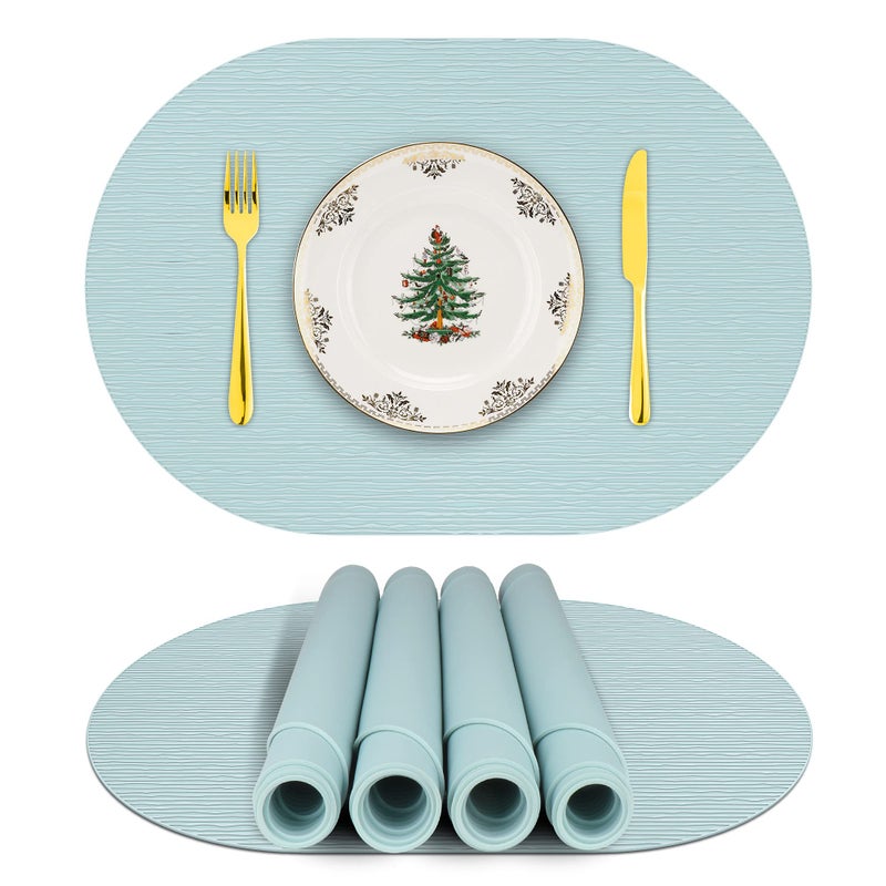 IYYI Silicone Placemats  Oval Placemats for Dining Table  Non-Slip Kids Placemats  Waterproof Heat Resistant Washable Indoor & Outdoor Placemat for Patio Table (Light Blue-Oval)  - Image 1