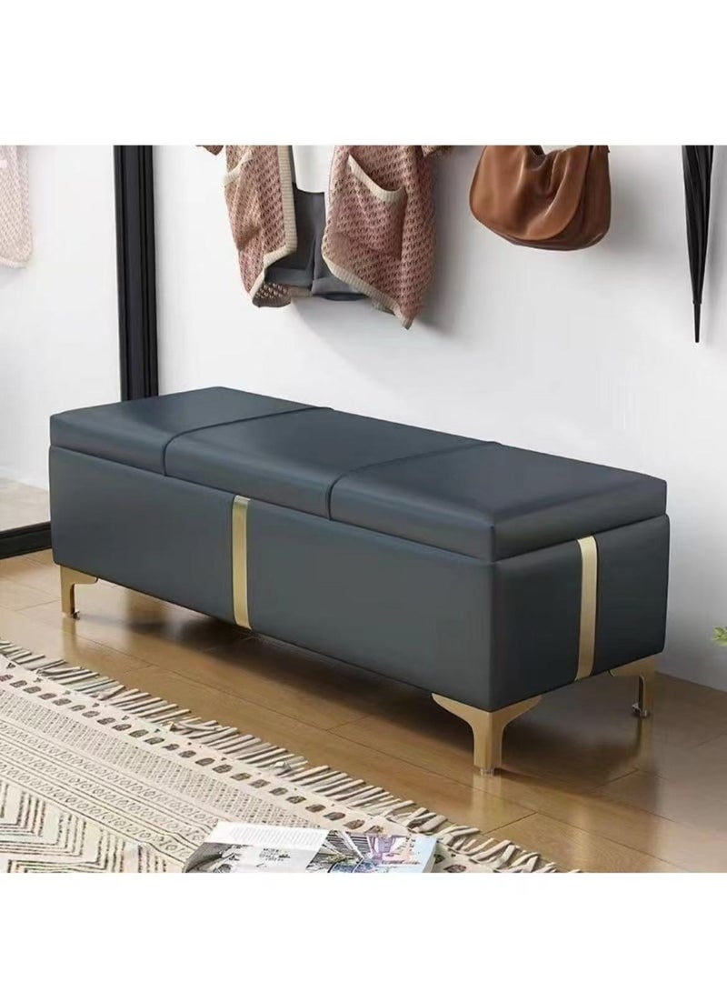 HAOWINS-PAN Shoe Changing Bench, Storage Ottoman Cuboid Bench, Ottoman Foot Rest Seat,Foot Stool with for Living Room and Bedroom (Blue)