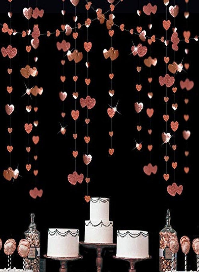pinkblume 52 Ft Rose Gold Heart Hanging Garland Glitter Metallic Paper Streamer Banner for Anniversary Mother's Day Bachelorette Engagement Wedding Bridal Shower Birthday Valentines Party Decorations (4 Packs) - Image 1