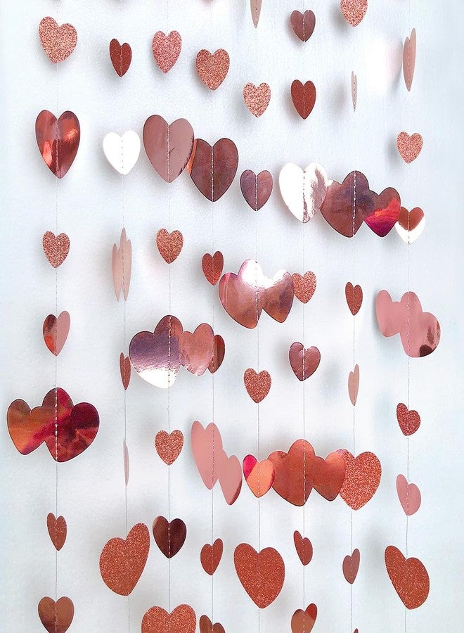pinkblume 52 Ft Rose Gold Heart Hanging Garland Glitter Metallic Paper Streamer Banner for Anniversary Mother's Day Bachelorette Engagement Wedding Bridal Shower Birthday Valentines Party Decorations (4 Packs) - Image 3