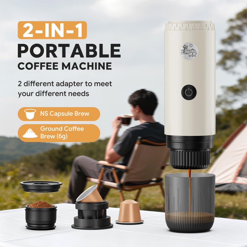 RECAFIMIL Portable Espresso Machine, Travel Coffee Maker for Camping, Car Coffee Maker Self-Heating with USB-C, 2 in 1 With Ground Coffee & NS Capsule for RV, Hiking, Office,Christmas Gifts for Men(White) - Image 2