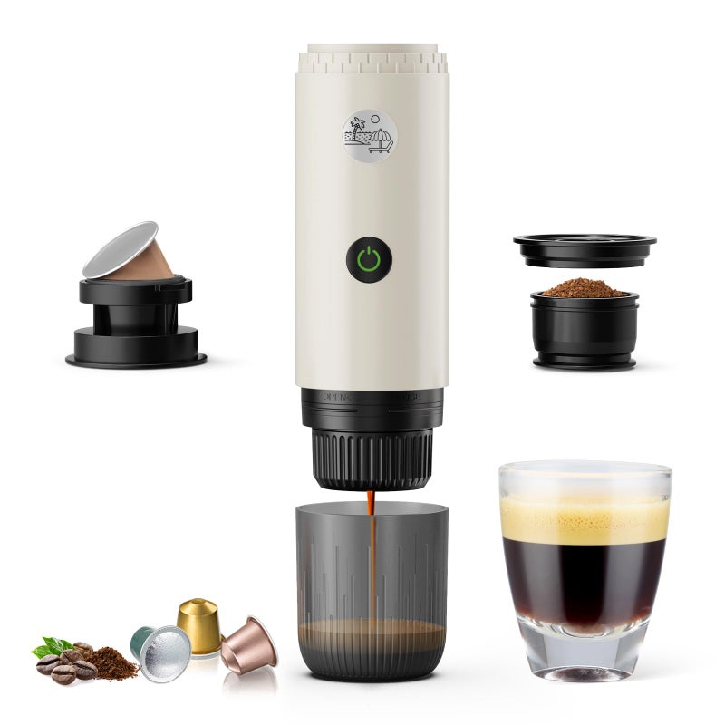 RECAFIMIL Portable Espresso Machine, Travel Coffee Maker for Camping, Car Coffee Maker Self-Heating with USB-C, 2 in 1 With Ground Coffee & NS Capsule for RV, Hiking, Office,Christmas Gifts for Men(White) - Image 1