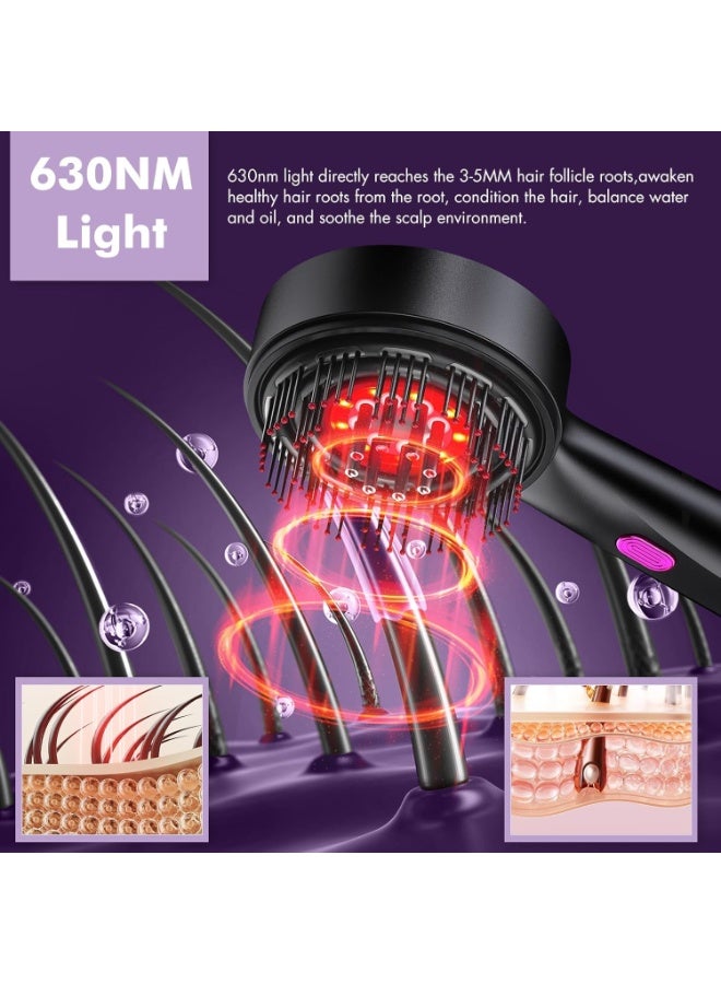 جهاز تدليك كهربائي للرأس، فرشاة تدليك فروة الرأس 2 في 1، فرشاة شعر كهربائية، جهاز تدليك الشعر بالضوء الأحمر، جهاز تدليك كهربائي لفروة الرأس، 3 أوضاع، موزع زيت للشعر، تدليك بالعجن بزاوية 360 درجة (أحمر) - Image 3