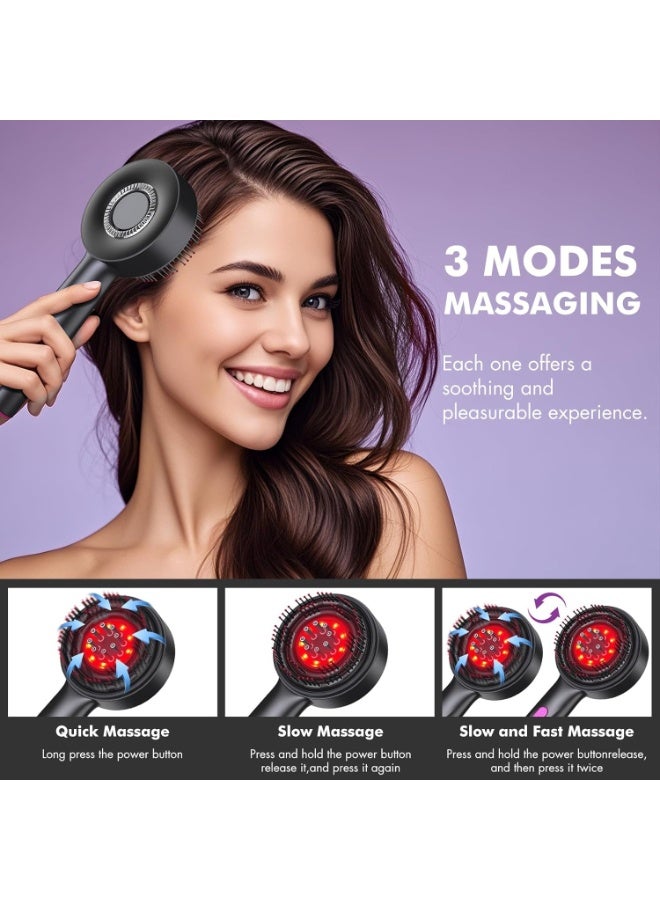 جهاز تدليك كهربائي للرأس، فرشاة تدليك فروة الرأس 2 في 1، فرشاة شعر كهربائية، جهاز تدليك الشعر بالضوء الأحمر، جهاز تدليك كهربائي لفروة الرأس، 3 أوضاع، موزع زيت للشعر، تدليك بالعجن بزاوية 360 درجة (أحمر) - Image 5