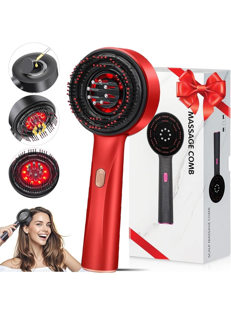 جهاز تدليك كهربائي للرأس، فرشاة تدليك فروة الرأس 2 في 1، فرشاة شعر كهربائية، جهاز تدليك الشعر بالضوء الأحمر، جهاز تدليك كهربائي لفروة الرأس، 3 أوضاع، موزع زيت للشعر، تدليك بالعجن بزاوية 360 درجة (أحمر) - Image 1