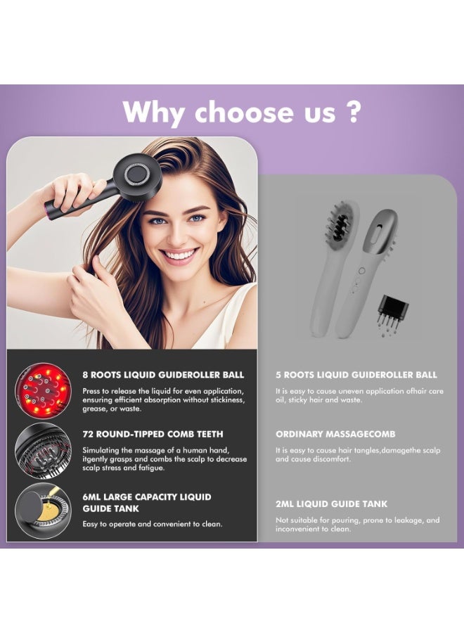 جهاز تدليك كهربائي للرأس، فرشاة تدليك فروة الرأس 2 في 1، فرشاة شعر كهربائية، جهاز تدليك الشعر بالضوء الأحمر، جهاز تدليك كهربائي لفروة الرأس، 3 أوضاع، موزع زيت للشعر، تدليك بالعجن بزاوية 360 درجة (أحمر) - Image 4