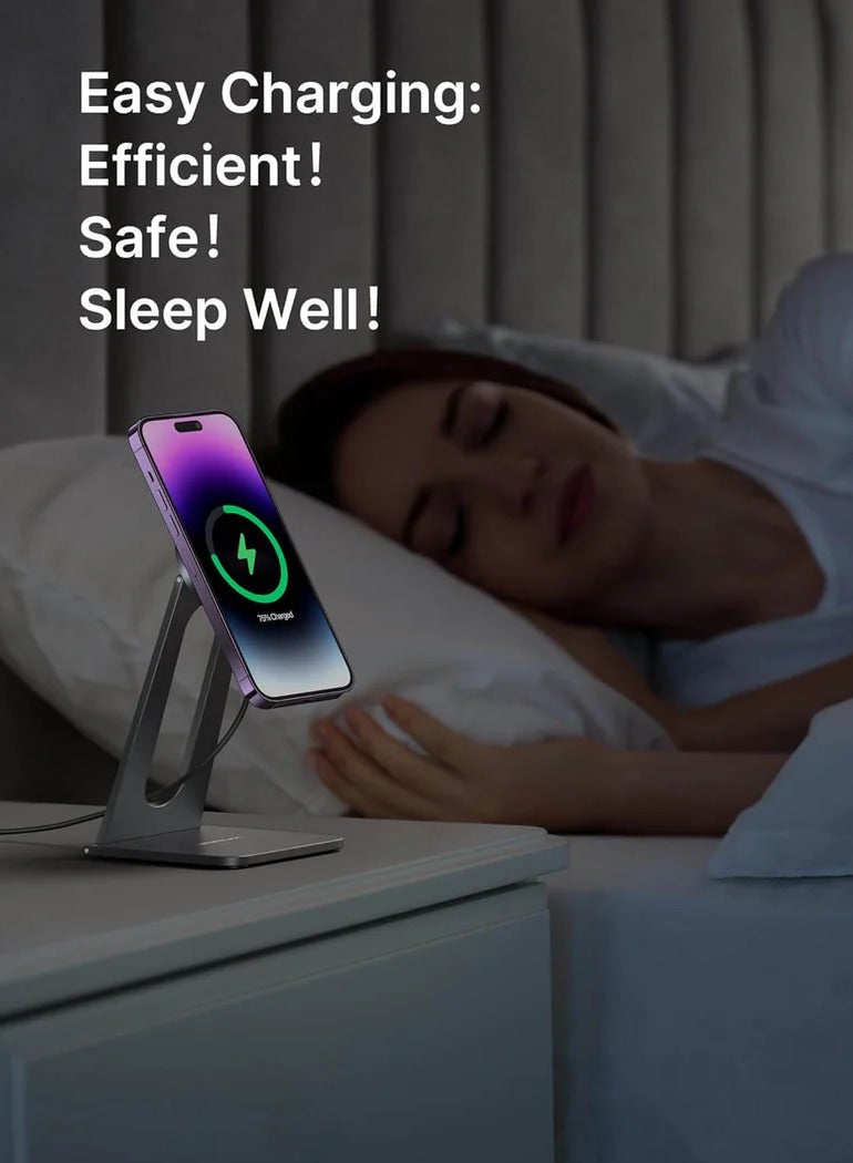 JSAUX JSAUX MagSafe Magnetic Wireless Charger Stand, 15W Fast Wireless Charging Dock with Strong Magnetic Alignment, Adjustable Viewing Angle, Compatible with iPhone 15, 14, 13, 12 Series, AirPods Pro, and MagSafe-Compatible Cases – Sleek Aluminum Design  - Image 3