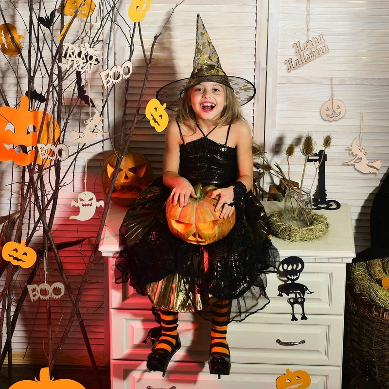 Sumind 60 Pieces Halloween Wooden Slices Wooden Gift Tags Blank Wood Hanging Ornaments Cutouts Crafts with 60 Pieces Twine Ropes for Kids Crafts Halloween Christmas Ornaments (Style 2) - Image 5