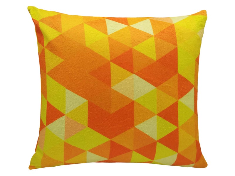 Khooti Velvet Cushion Cover, 24x24 (Triangular Orange Yellow)(Pack of 1) - Image 5