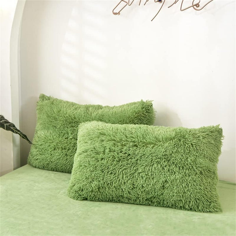Gusuhome Fluffy Duvet Cover Set Full Size Green Ultra Soft Shaggy Fluffy Comforter Cover Set Fuzzy Quilt Cover Set Bedding Set 3Pcs (1Duvet Cover + 2Pillow Shams) with Zipper Closure Avocado Green - Image 4