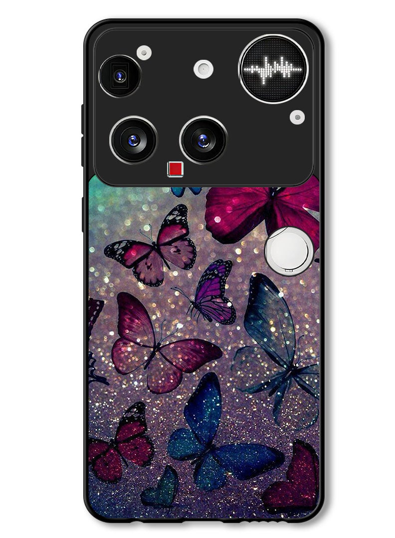 Theodor Case Compatible with Nothing Phone (3) 6.67 Inch Protection Shockproof Bumper Cover Glitters Butterflies - Image 1