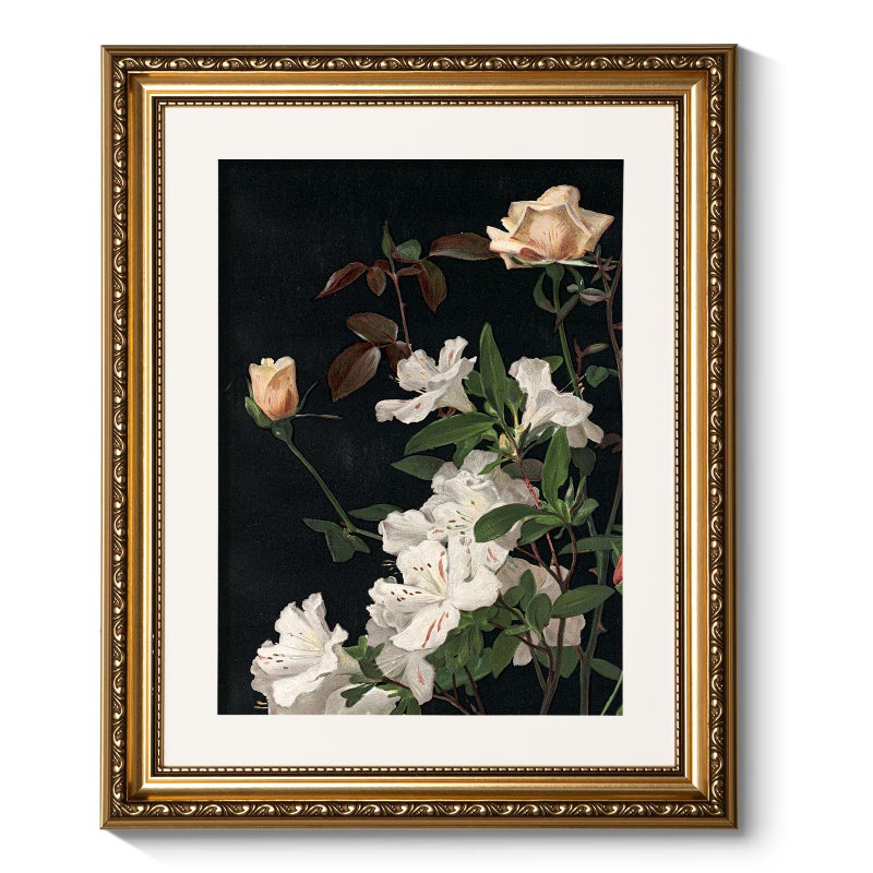 ARPEOTCY Vintage Gold Framed Floral Wall Art, 13x16 inch Classic Azaleas Roses Paintings, Victorian Wall Decor for Bathroom Living Room, Canvas Prints Antique Pictures Frame for Hoom Decor - Image 1