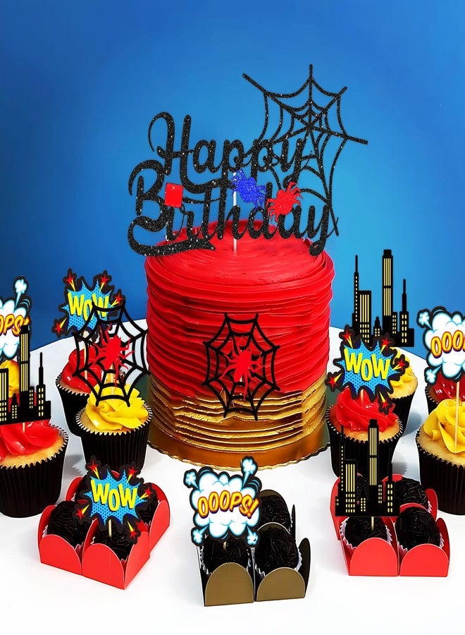 Roaring Good Time Superhero Cupcake Topper Superhero Birthday Cake Decoration Superhero Party Favors Spider Cupcake Cake Decoration Spider Cake Decoration Spider Birthday Party - Image 1