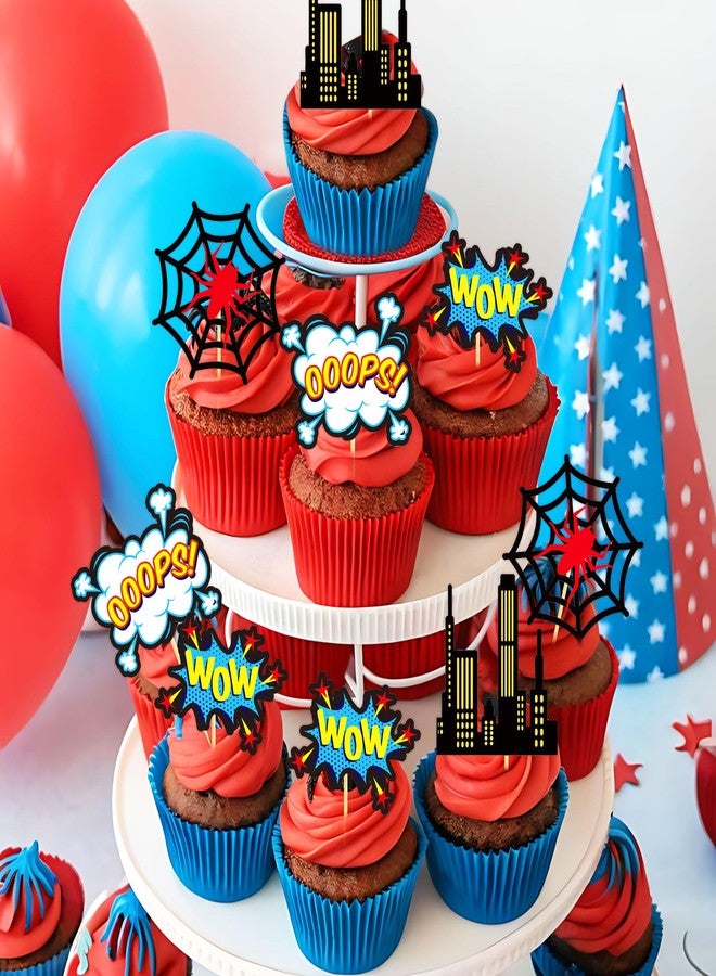 Roaring Good Time Superhero Cupcake Topper Superhero Birthday Cake Decoration Superhero Party Favors Spider Cupcake Cake Decoration Spider Cake Decoration Spider Birthday Party - Image 4