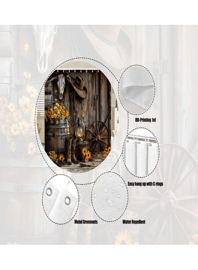 Wathon Western Cowboy Shower Curtain with Farmhouse Barn Door, Southwest Country Ranch Bath Curtain with Cowboy Boots Floral, Rustic Southwestern Theme Bathroom Decor Set with Hooks 70X70IN - Image 3