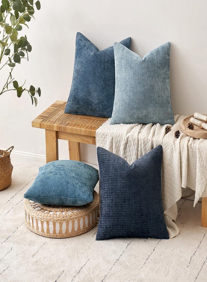 MIULEE Pack of 4 Couch Throw Pillow Covers 18x18 Inch Neutral Blue Soft Decorative Chenille Pillow Covers Farmhouse Accent Cushion Covers for Boho Western Spring Coastal Decor Sofa Bed Living Room - Image 5