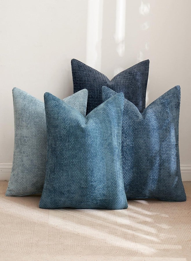 MIULEE Pack of 4 Couch Throw Pillow Covers 18x18 Inch Neutral Blue Soft Decorative Chenille Pillow Covers Farmhouse Accent Cushion Covers for Boho Western Spring Coastal Decor Sofa Bed Living Room - Image 4