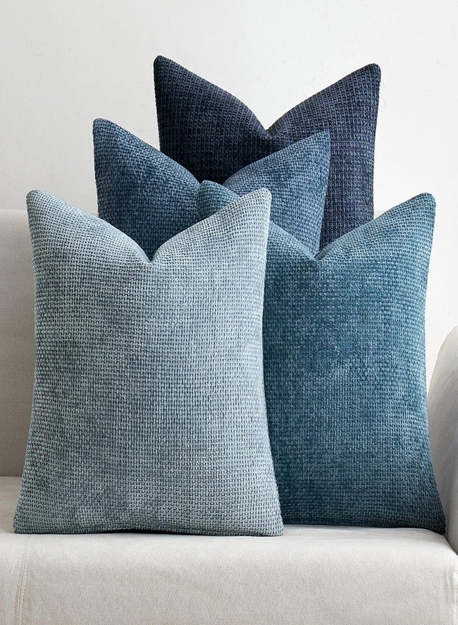 MIULEE Pack of 4 Couch Throw Pillow Covers 18x18 Inch Neutral Blue Soft Decorative Chenille Pillow Covers Farmhouse Accent Cushion Covers for Boho Western Spring Coastal Decor Sofa Bed Living Room - Image 1