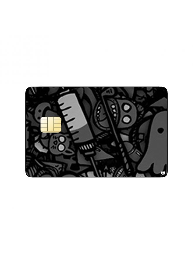 RKN PRINTED BANK CARD STICKER Black And White Monster Doodles - Image 2