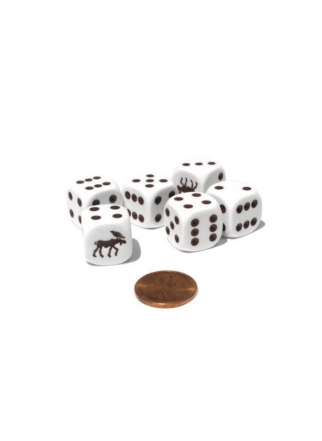 Koplow Games Set of 6 Moose 16mm D6 Round Edged Koplow Animal Dice - White with Brown Pips  - Image 3