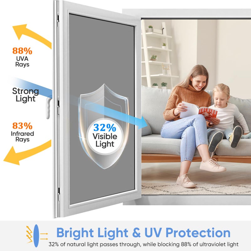 SUNBABY Window Tint for Home, One Way Privacy Film Heat & UV Blocking, Static Cling No Glue Renter Friendly Cover for Home Bedroom, Office & Sliding Glass Door, 17.5 x 78.7 Inch with 3 Tools, Silver - Image 2