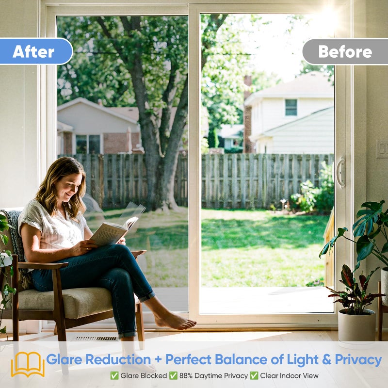 SUNBABY Window Tint for Home, One Way Privacy Film Heat & UV Blocking, Static Cling No Glue Renter Friendly Cover for Home Bedroom, Office & Sliding Glass Door, 17.5 x 78.7 Inch with 3 Tools, Silver - Image 3