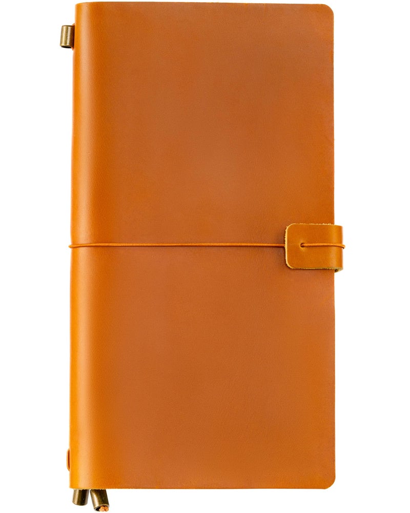 Ox Knight Leather Travelers Notebook, 8.6'' x 4.6'', Refillable Vintage Travel Journal, Handmade Leather Journal with Kraft Folder, and 3 Inserts (Camel) - Image 1