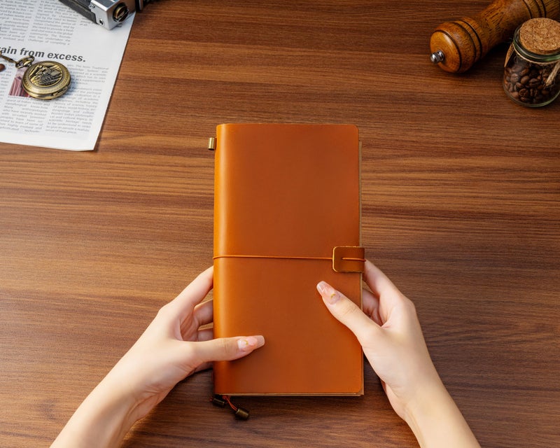 Ox Knight Leather Travelers Notebook, 8.6'' x 4.6'', Refillable Vintage Travel Journal, Handmade Leather Journal with Kraft Folder, and 3 Inserts (Camel) - Image 5