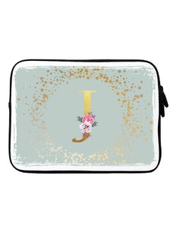 Stylizedd Laptop Sleeve Bag for Macbook 13, 14, 15, 16 inch- Custom Monogram Initial Letter Floral Pattern Alphabet - J  (Light Grey)  - Image 1