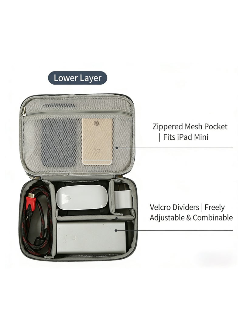 Electronic travel organizer bag, waterproof double-layer cable accessory bag, storage for essential tech items, compatible with mobile phones, chargers, tablets, cables, and power banks, gray, double-layer. - Image 5