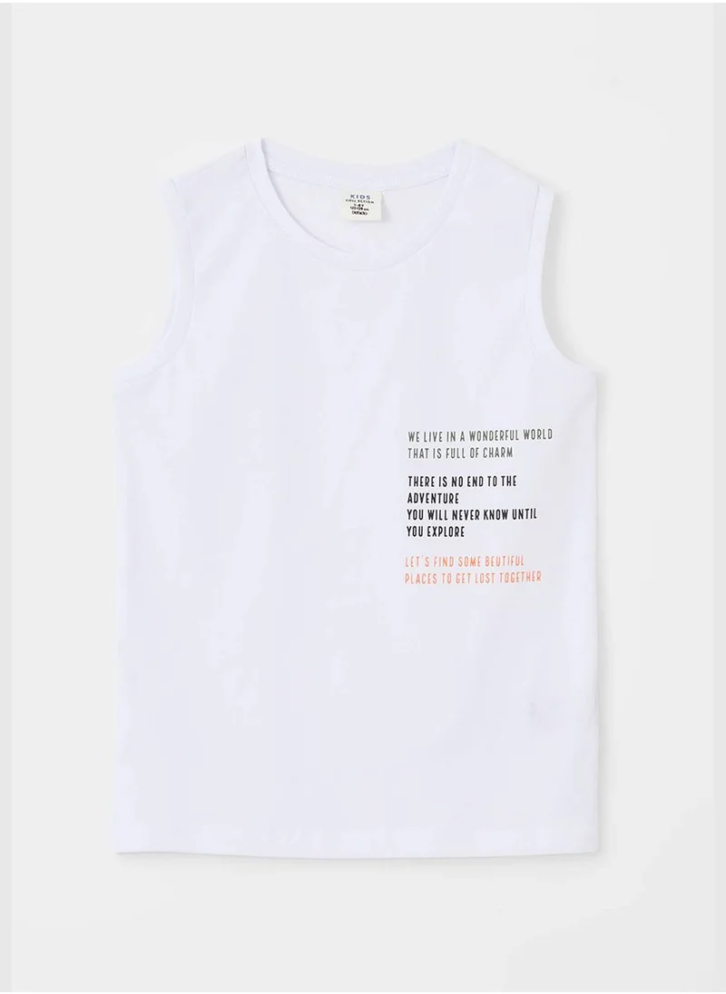 DeFacto Text Printed Sleeveless Crew Neck T-Shirt