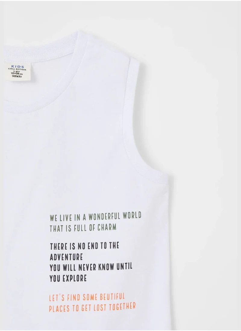 DeFacto Text Printed Sleeveless Crew Neck T-Shirt