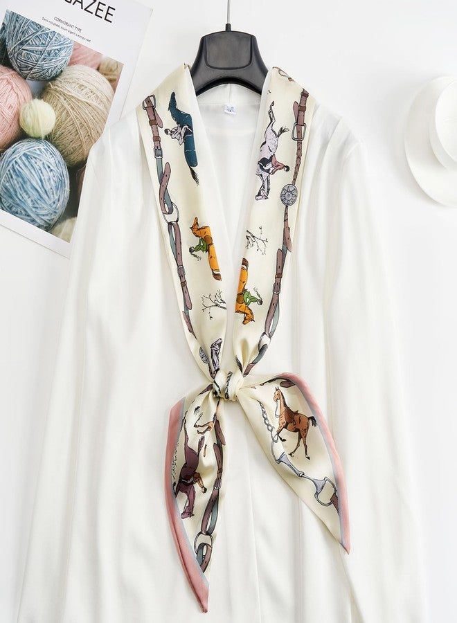 QIUTIMIY Silk Like Scarf for Women Neck Scarf Belt Satin Scarf for Hair Tie Fashion Purse Scarf for Handbag Accessories Charm(Horse Beige) - Image 2