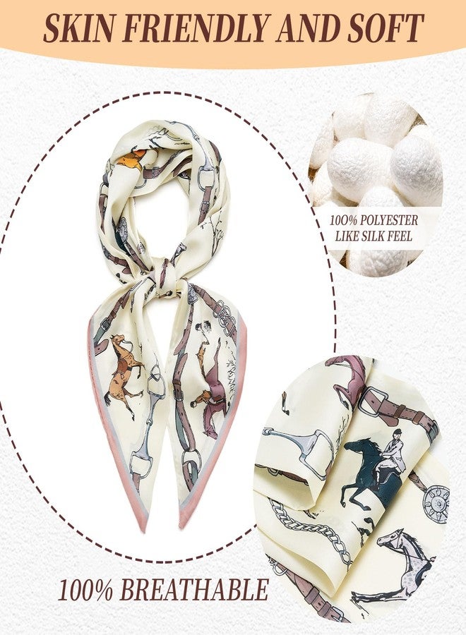 QIUTIMIY Silk Like Scarf for Women Neck Scarf Belt Satin Scarf for Hair Tie Fashion Purse Scarf for Handbag Accessories Charm(Horse Beige) - Image 4