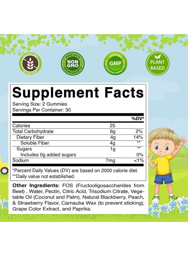 Vitamatic Kids Prebiotic Fiber Gummies - Extra Strength 4g Fiber - Zero Sugar Added - 60 Pectin-Based Gummies - Digestive Health & Regularity Support - Image 2