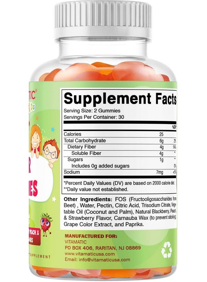 Vitamatic Kids Prebiotic Fiber Gummies - Extra Strength 4g Fiber - Zero Sugar Added - 60 Pectin-Based Gummies - Digestive Health & Regularity Support - Image 3