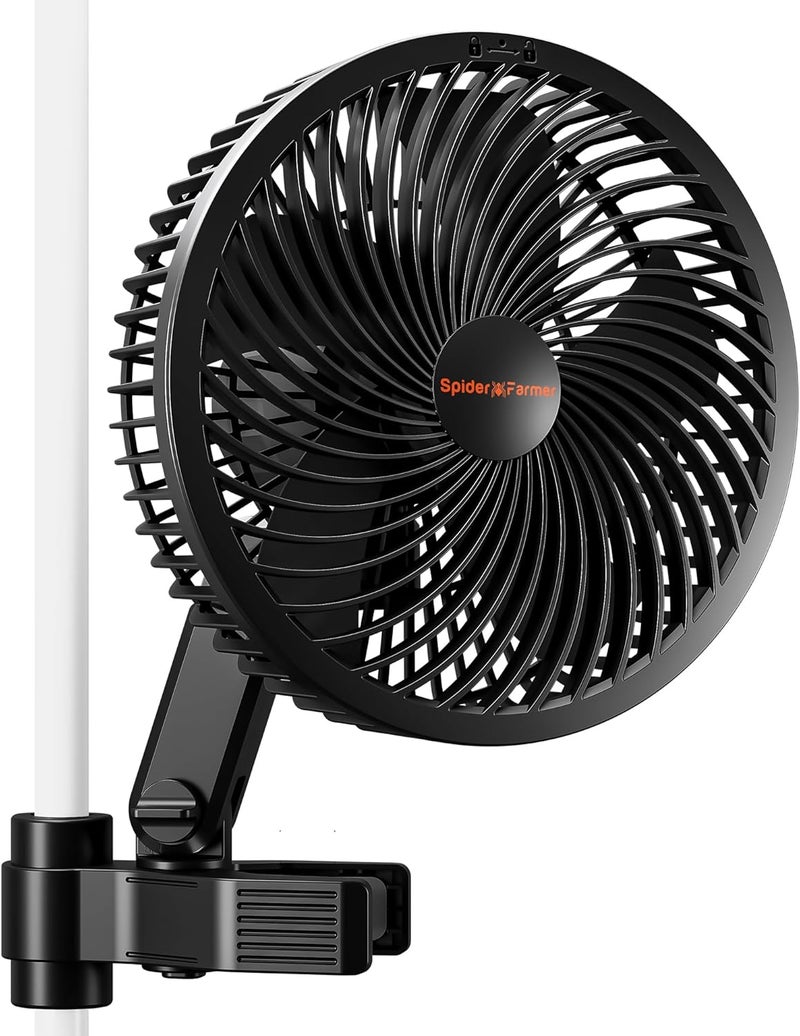 Spider Farmer مروحة نمو مزودة بمشبك، 10 سرعات، محرك كهربائي (EC Motor)، حماية من الماء والغبار (IP-44)، مروحة متأرجحة قابلة للتثبيت للاستخدام في الخيام، قوة 10 واط. - Image 1
