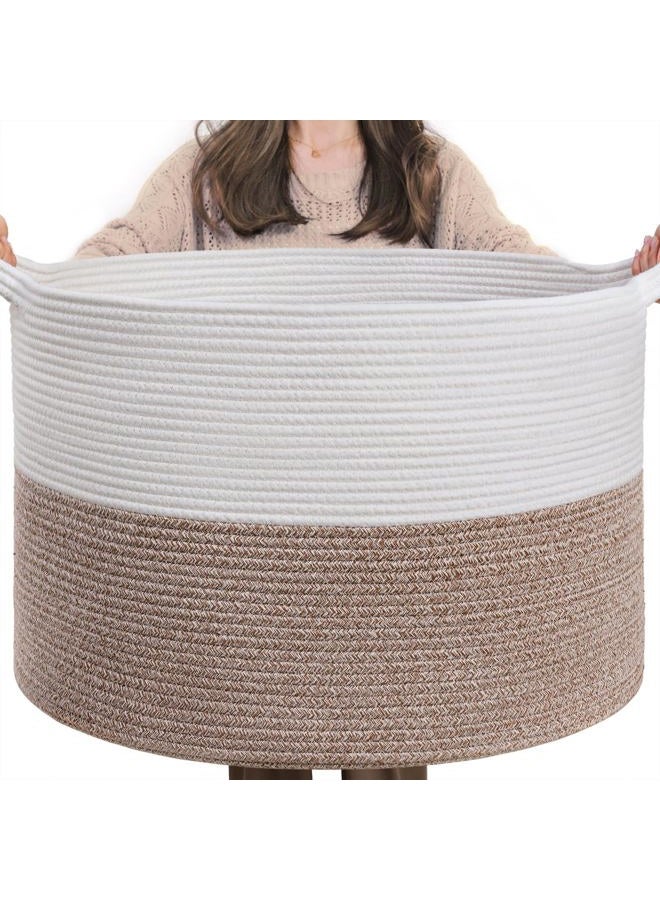 INDRESSME سلة حبال قطنية كبيرة جداً 21.7" × 21.7" × 13.8" سلة غسيل أطفال مصنوعة من القماش مع مقبض وسائد تخزين وغطاء وسائد وسلة غسيل - Image 1