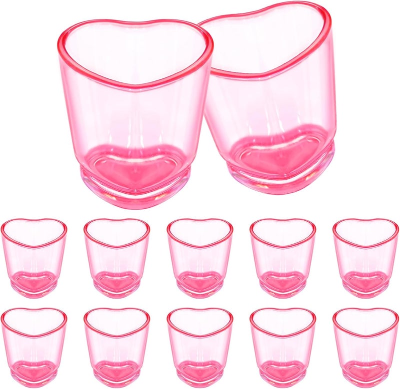 ZZYFGH 12 Pack Pink Shot Glass SetHeart Shaped Shot Glasses Set 15 oz Plastic Shot Glass with Heavy Base Shot Glasses for Whiskey Tequila Spirits  Liquors Valentines Day Bachelor Party - Image 1