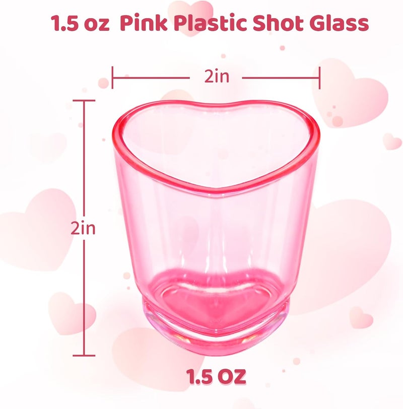 ZZYFGH 12 Pack Pink Shot Glass SetHeart Shaped Shot Glasses Set 15 oz Plastic Shot Glass with Heavy Base Shot Glasses for Whiskey Tequila Spirits  Liquors Valentines Day Bachelor Party - Image 2