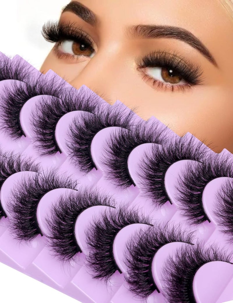 wiwoseo Fluffy Lashes Extension Strip Eyelashes Fairy Thick Volume Eyelashes Cat Eyes Lashes 16MM Natural Wispy Fluffy Faux Mink Lashes 10 Pairs False Eyelashes